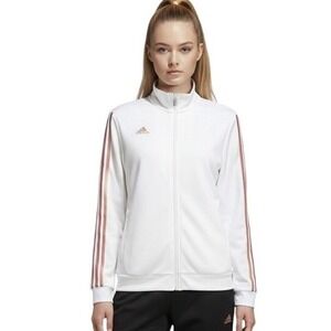 Adidas Track Jacket Womens Large White Pink Orange 3-Stripes Full Zip Top DZ8785